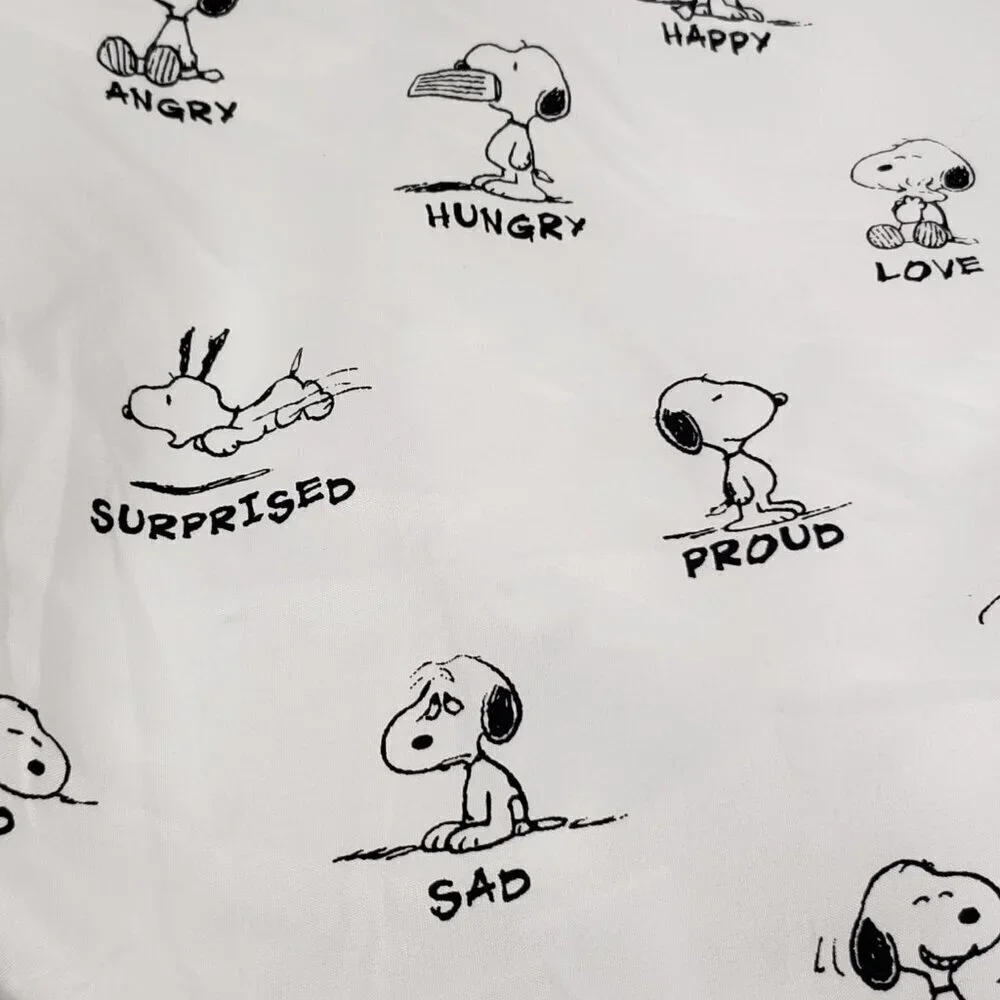 Peanuts Snoopy Charlie Brown Berkshire Home Twin Fitted Sheet Black White